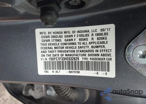 2017 Honda Civic Ex-T from USA, damaged, VIN 19XFC1F33HE032629